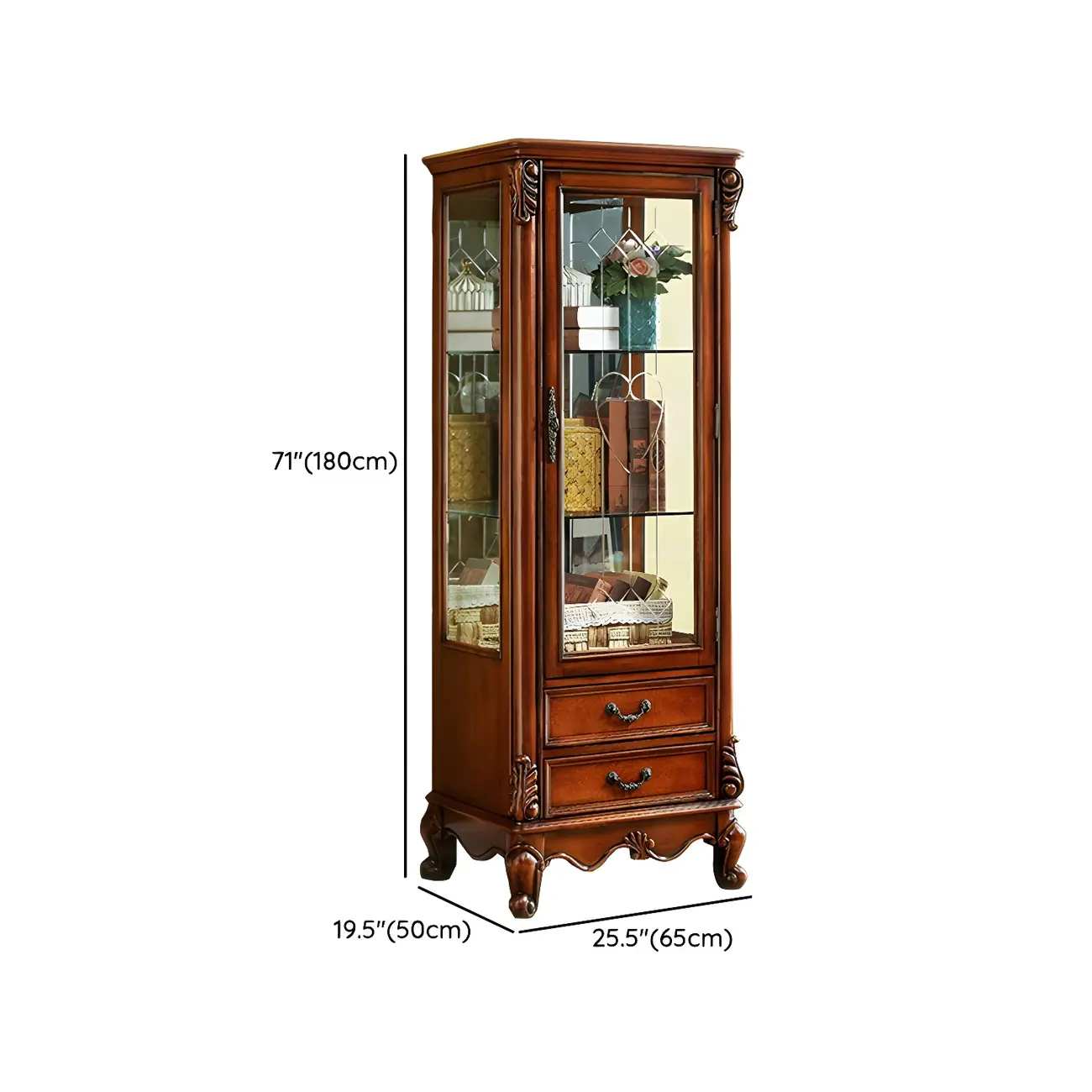 Traditional Wooden China Display Cabinet with Glass Doors Image - 21 | homeyfad