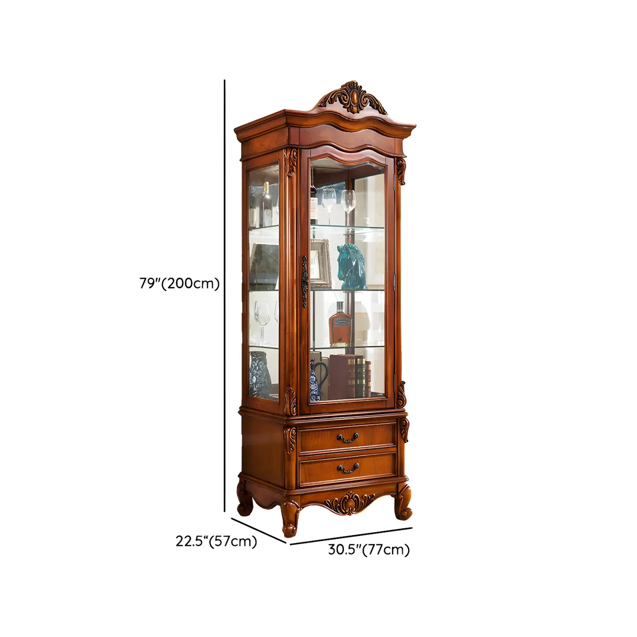 Traditional Wooden China Display Cabinet with Glass Doors Image - 22 | homeyfad