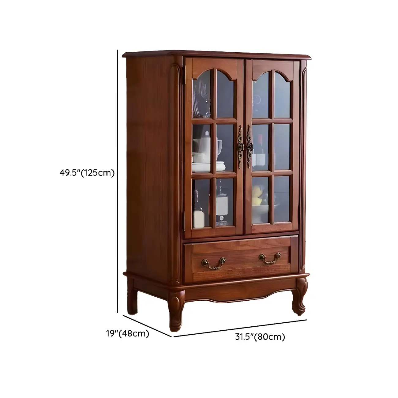 Traditional Wooden China Display Cabinet with Glass Doors Image - 23 | homeyfad