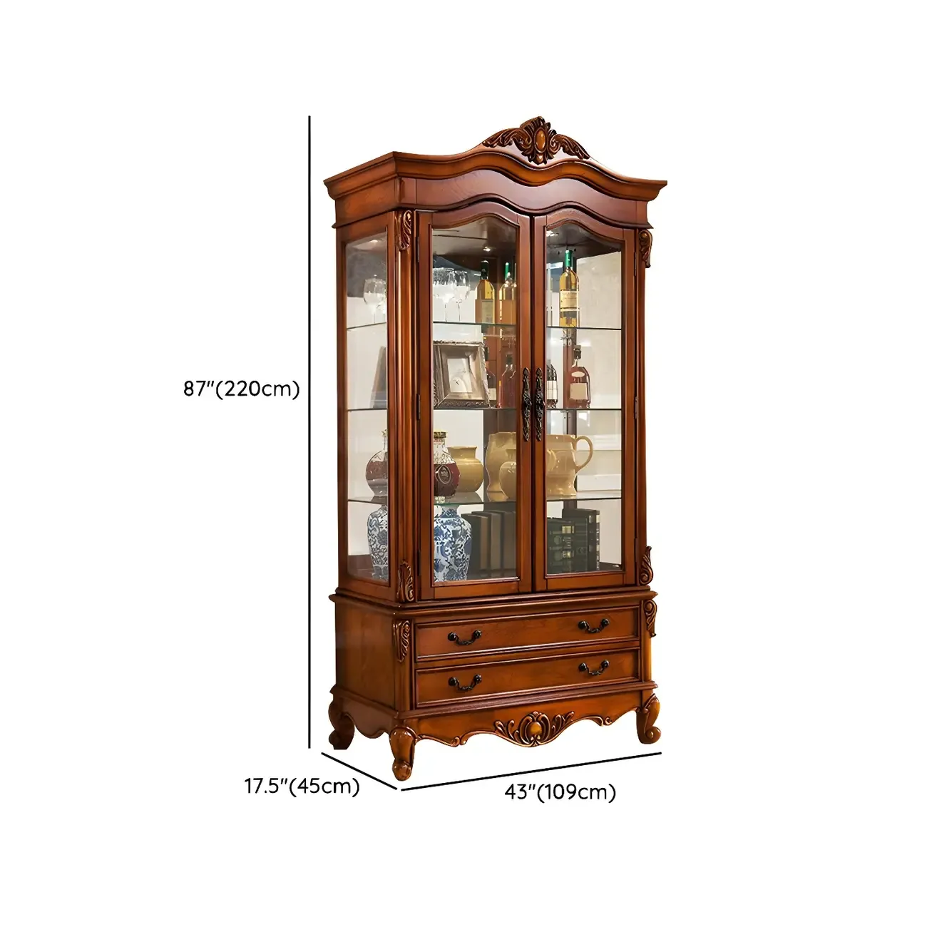 Traditional Wooden China Display Cabinet with Glass Doors Image - 24