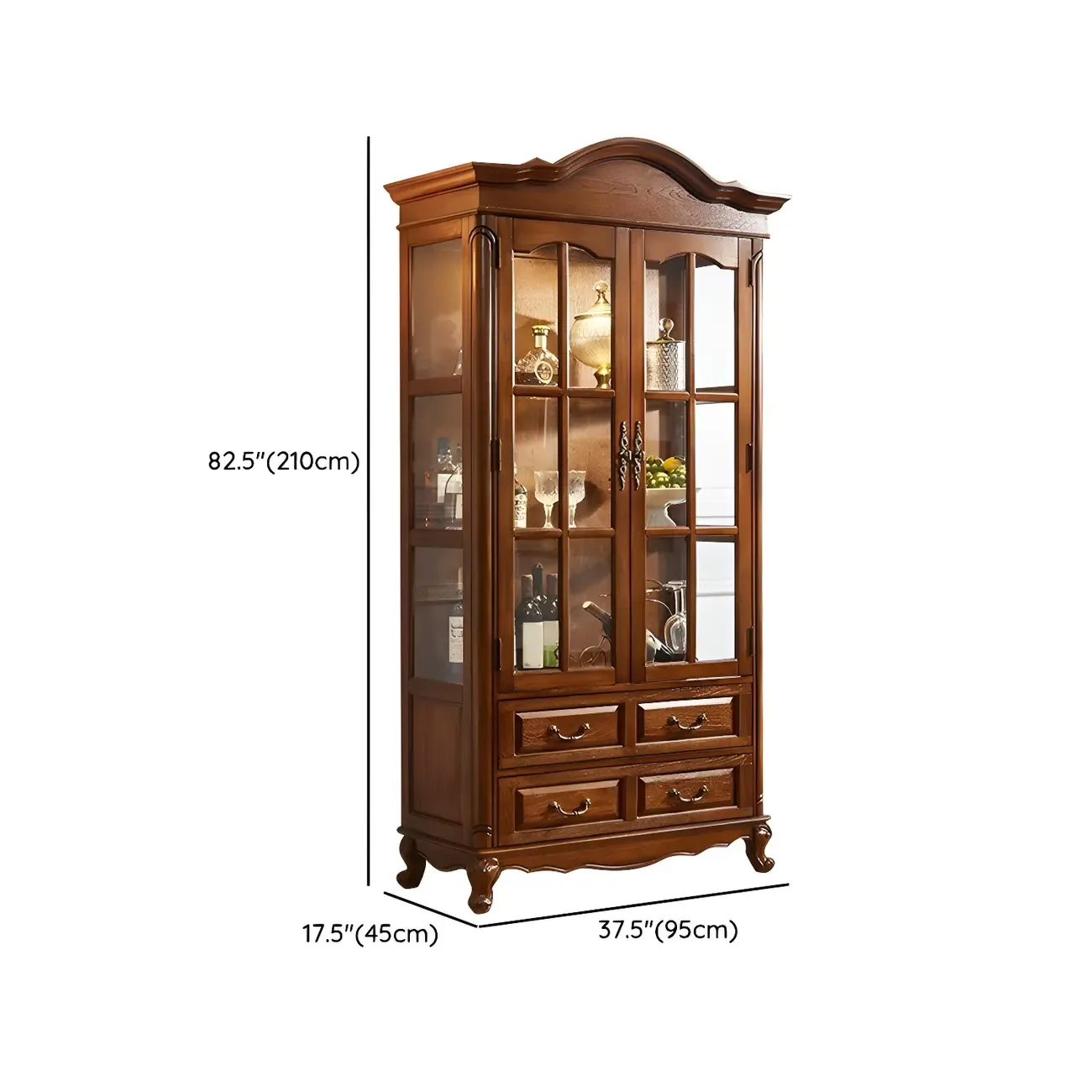 Traditional Wooden China Display Cabinet with Glass Doors Image - 25