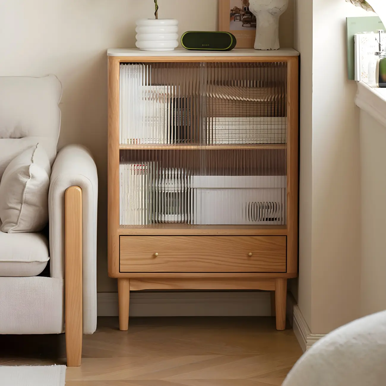 Scandinavian Wooden Glass Display Cabinet for Home Decor Image - 1 | homeyfad