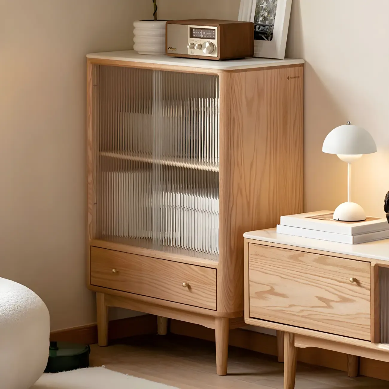 Scandinavian Wooden Glass Display Cabinet for Home Decor Image - 3