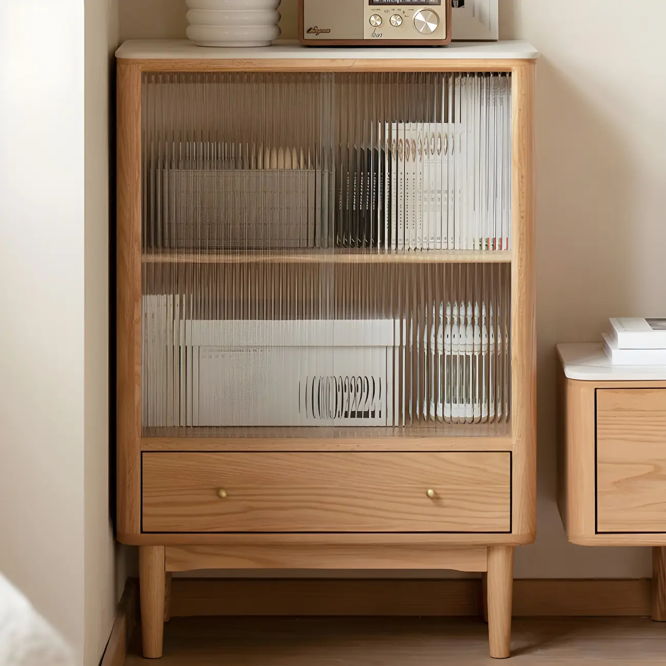 Scandinavian Wooden Glass Display Cabinet for Home Decor Image - 4 | homeyfad