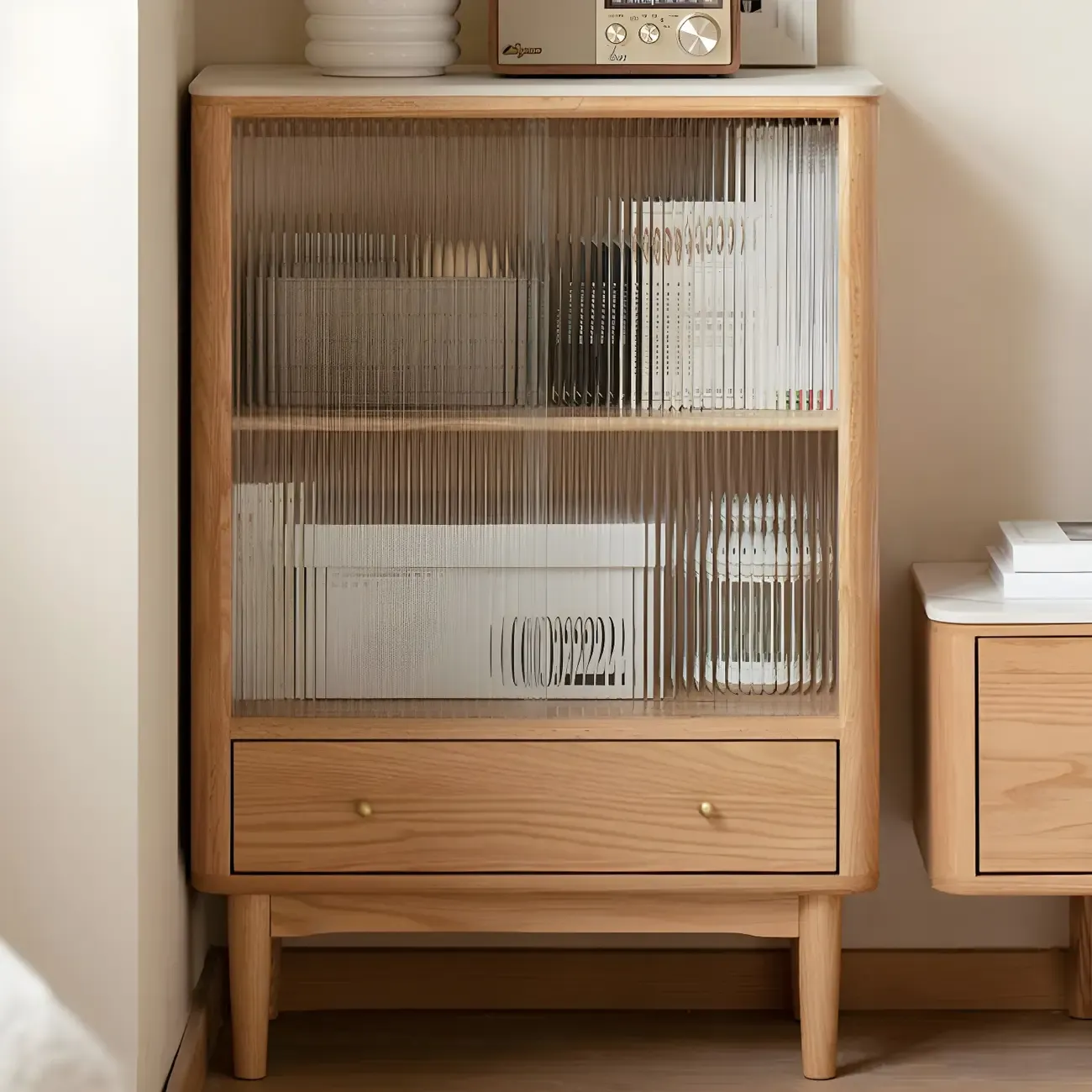 Scandinavian Wooden Glass Display Cabinet for Home Decor Image - 4