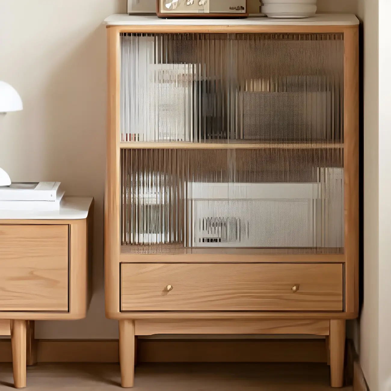 Scandinavian Wooden Glass Display Cabinet for Home Decor Image - 5 | homeyfad