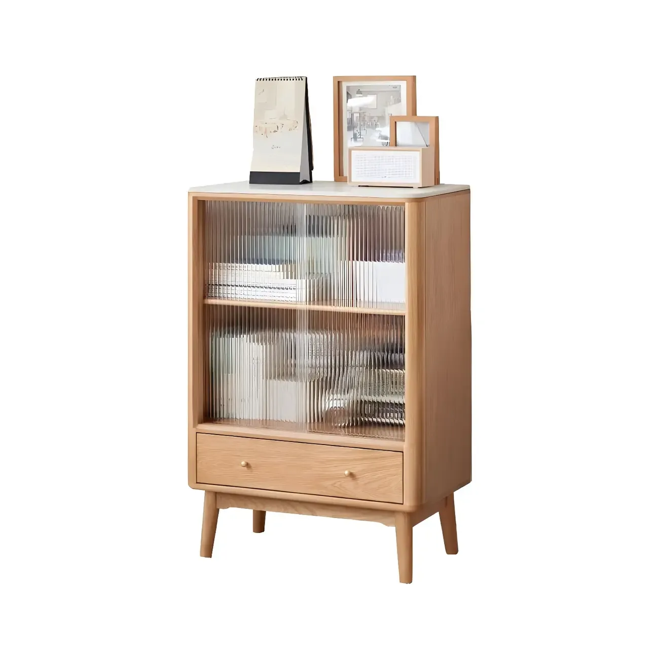 Scandinavian Wooden Glass Display Cabinet for Home Decor Image - 6