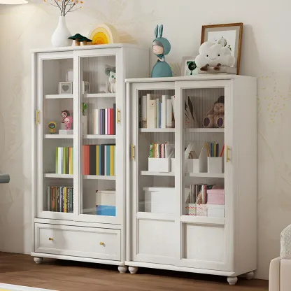 Classic Wooden Glass Display Cabinet with Sliding Doors Image - 1