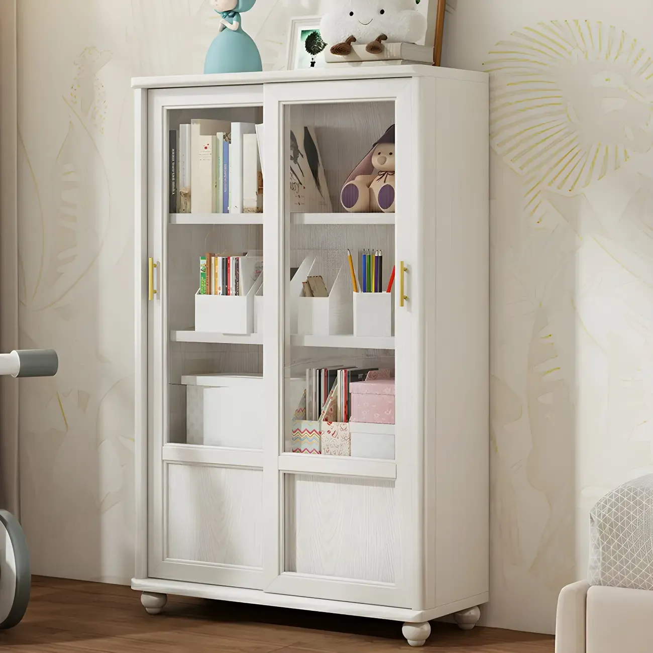 2-drawer White Wooden Adjustable Shelves Bookcases | HomeyFad