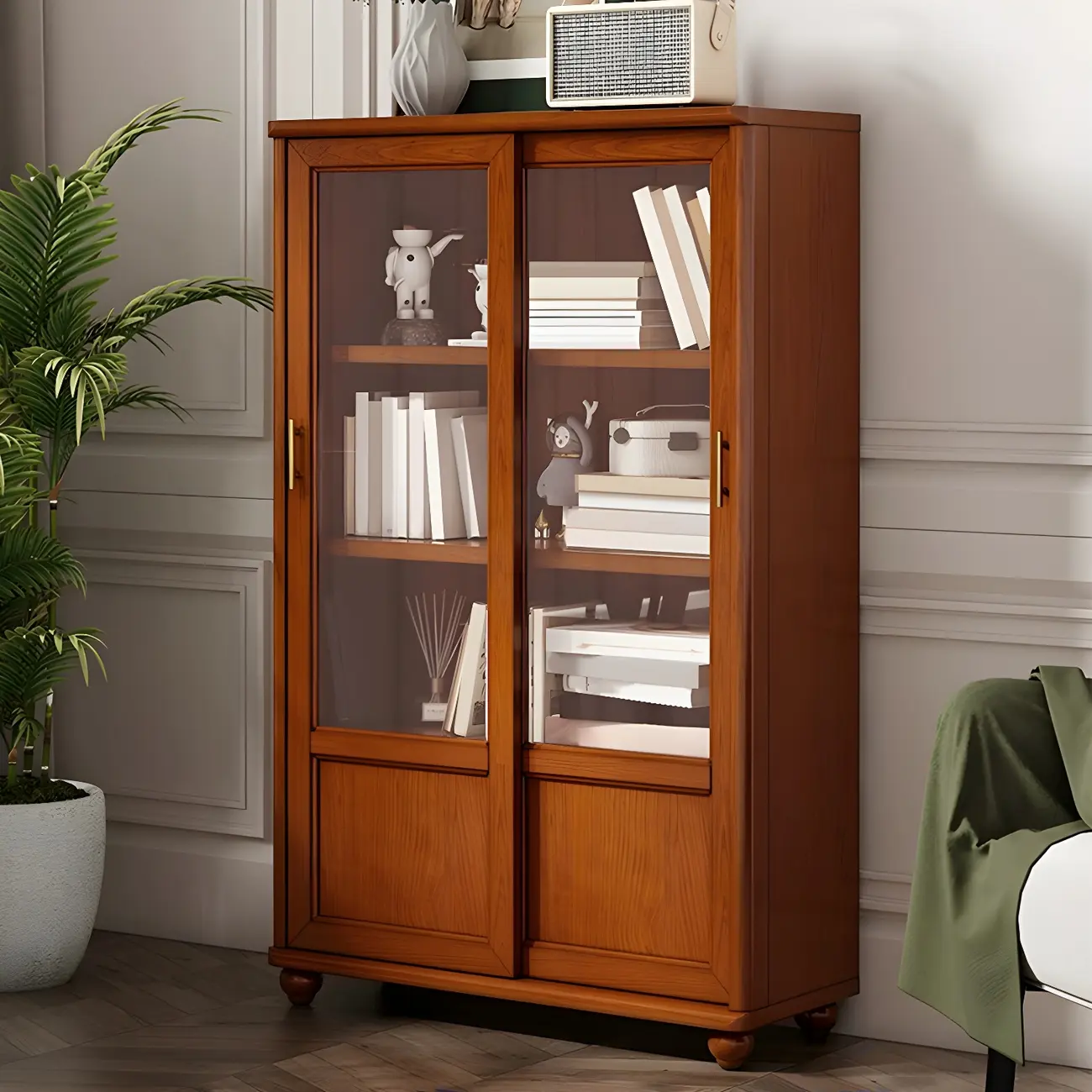 Classic Wooden Glass Display Cabinet with Sliding Doors Image - 4 | homeyfad