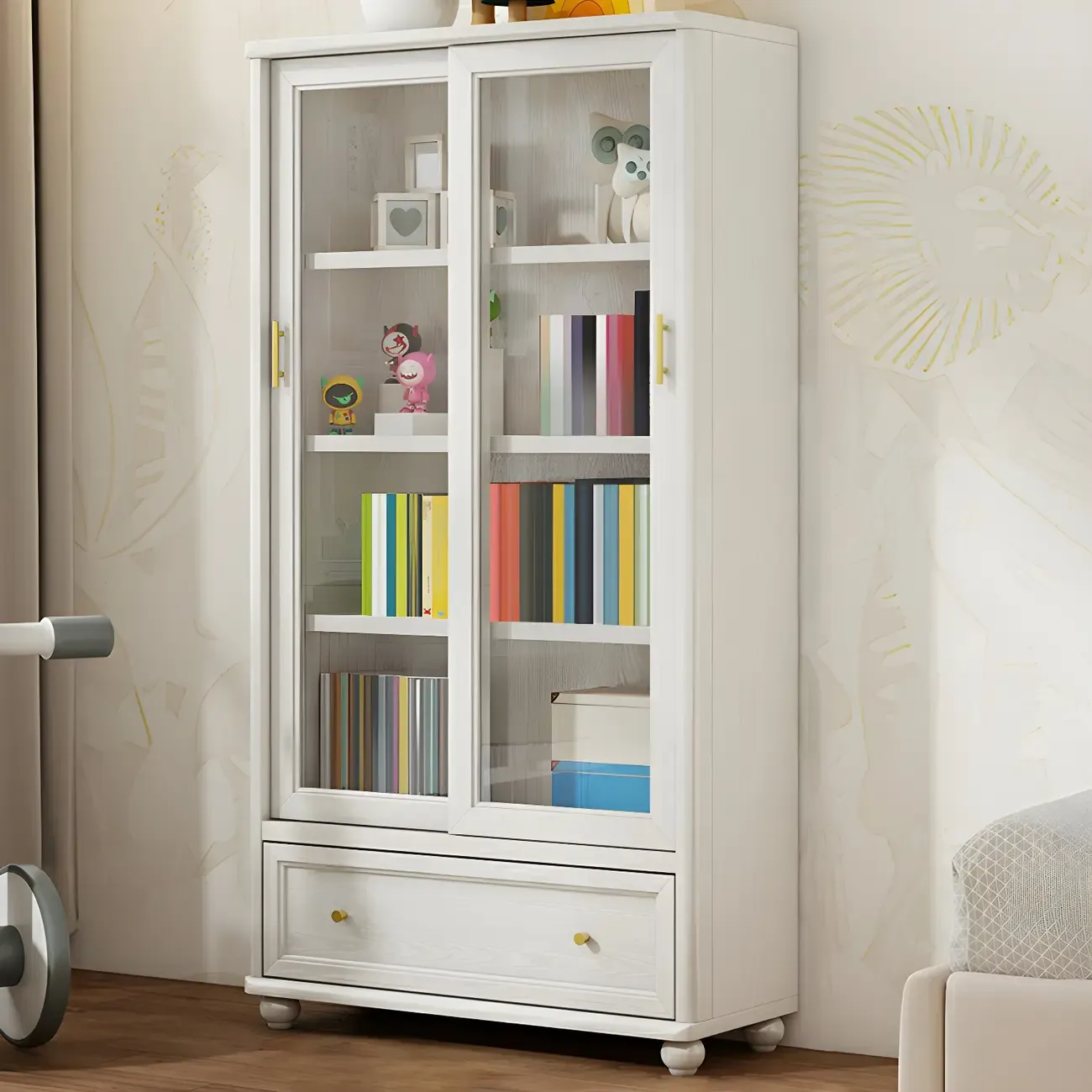 Classic Wooden Glass Display Cabinet with Sliding Doors Image - 5