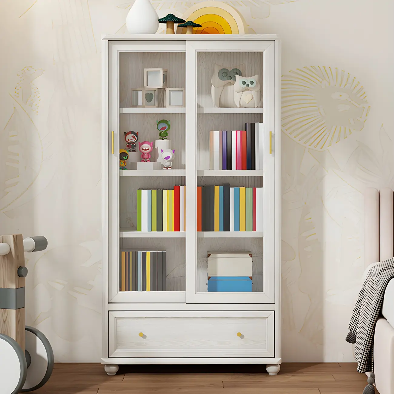 Classic Wooden Glass Display Cabinet with Sliding Doors Image - 6 | homeyfad