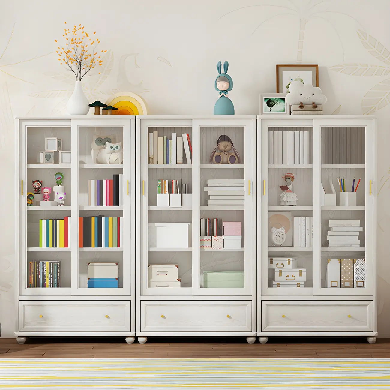 Classic Wooden Glass Display Cabinet with Sliding Doors Image - 7 | homeyfad