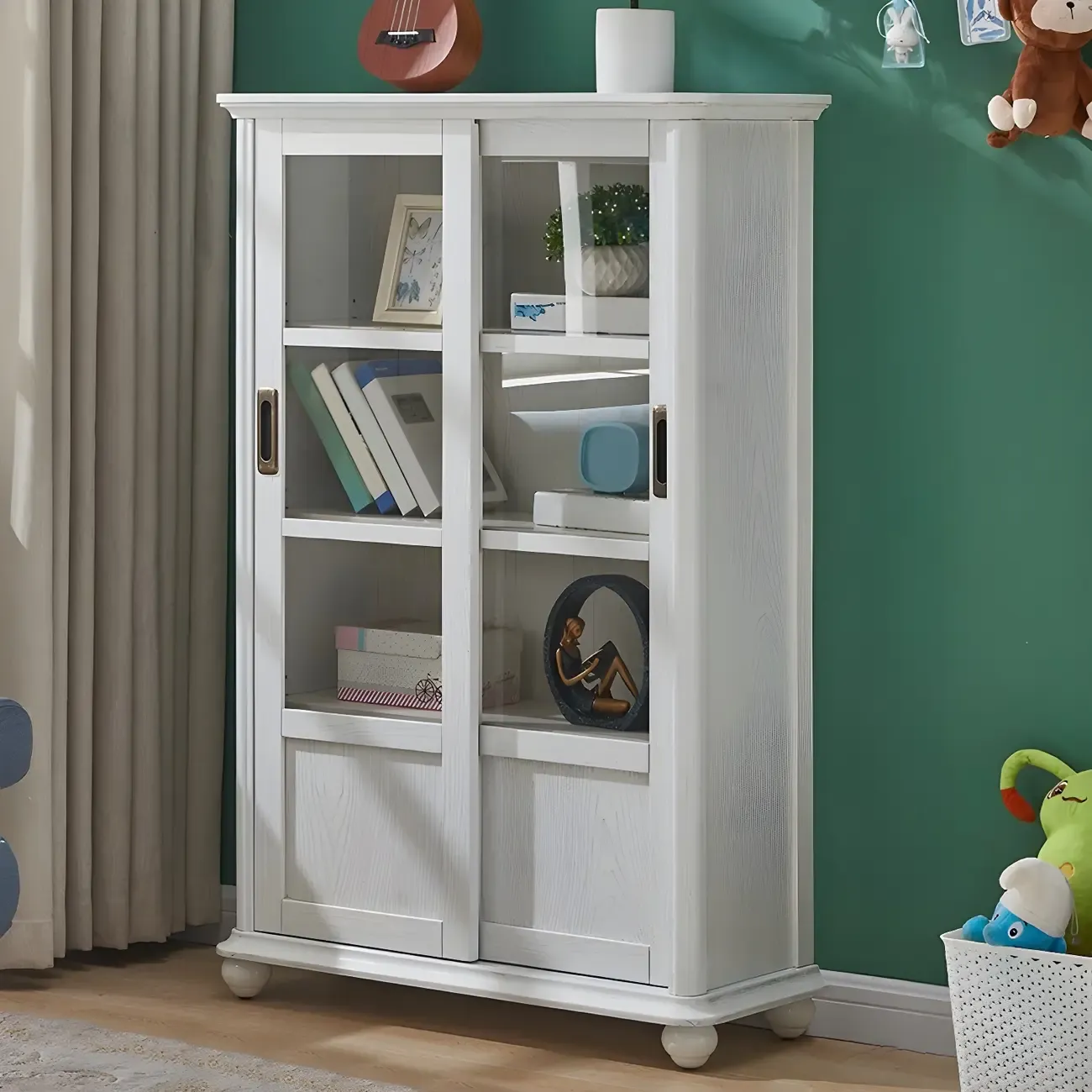 Classic Wooden Glass Display Cabinet with Sliding Doors Image - 9