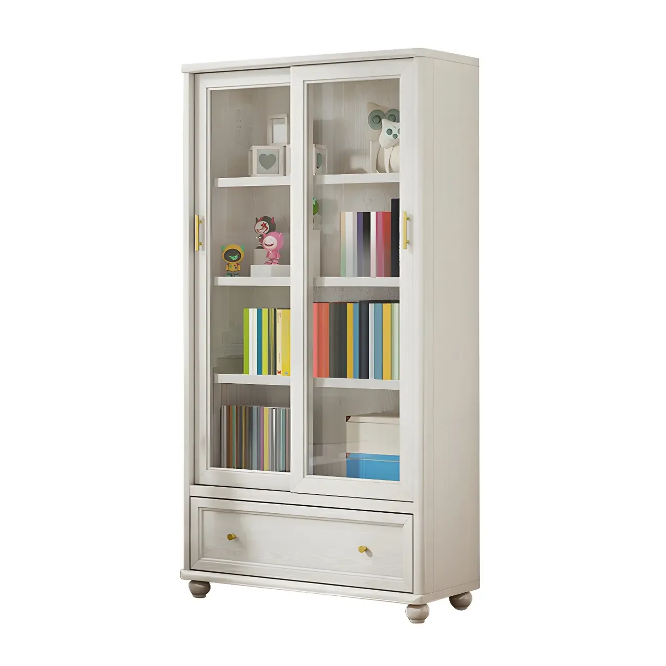 Classic Wooden Glass Display Cabinet with Sliding Doors Image - 10