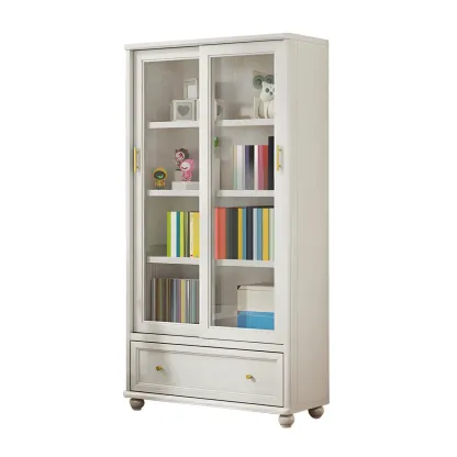 Classic Wooden Glass Display Cabinet with Sliding Doors Image - 10