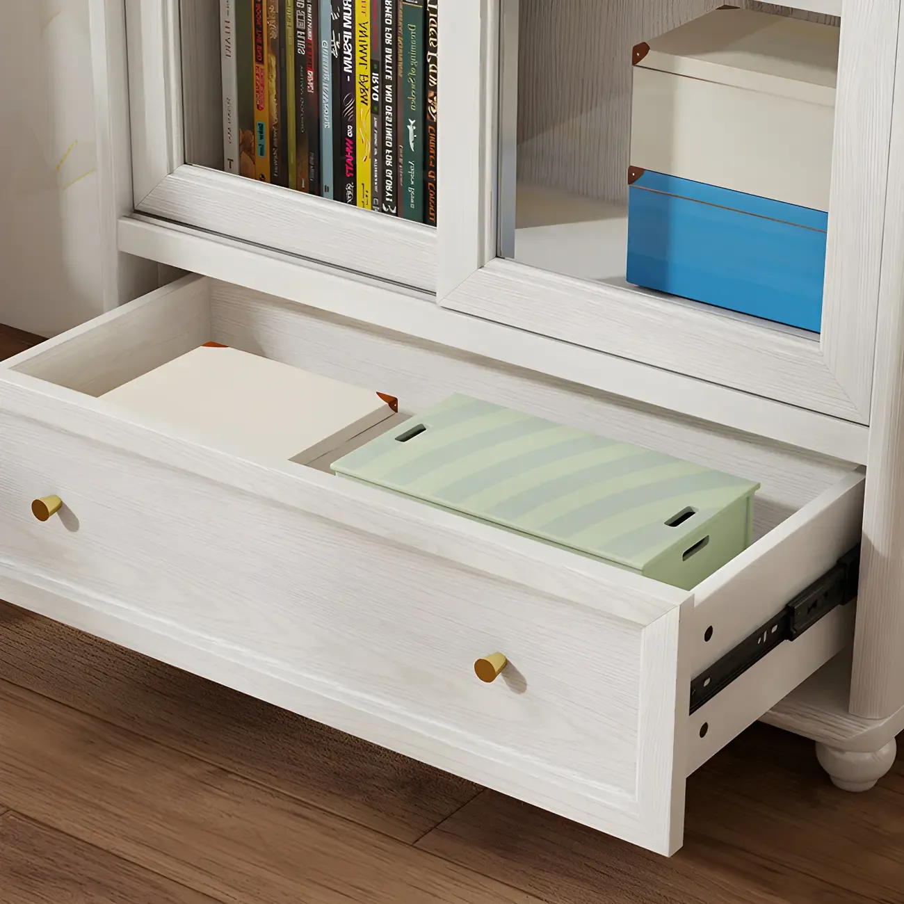 Classic Wooden Glass Display Cabinet with Sliding Doors Image - 14