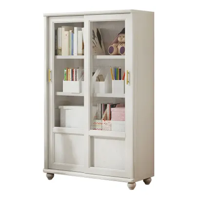 Classic Wooden Glass Display Cabinet with Sliding Doors Image - 16