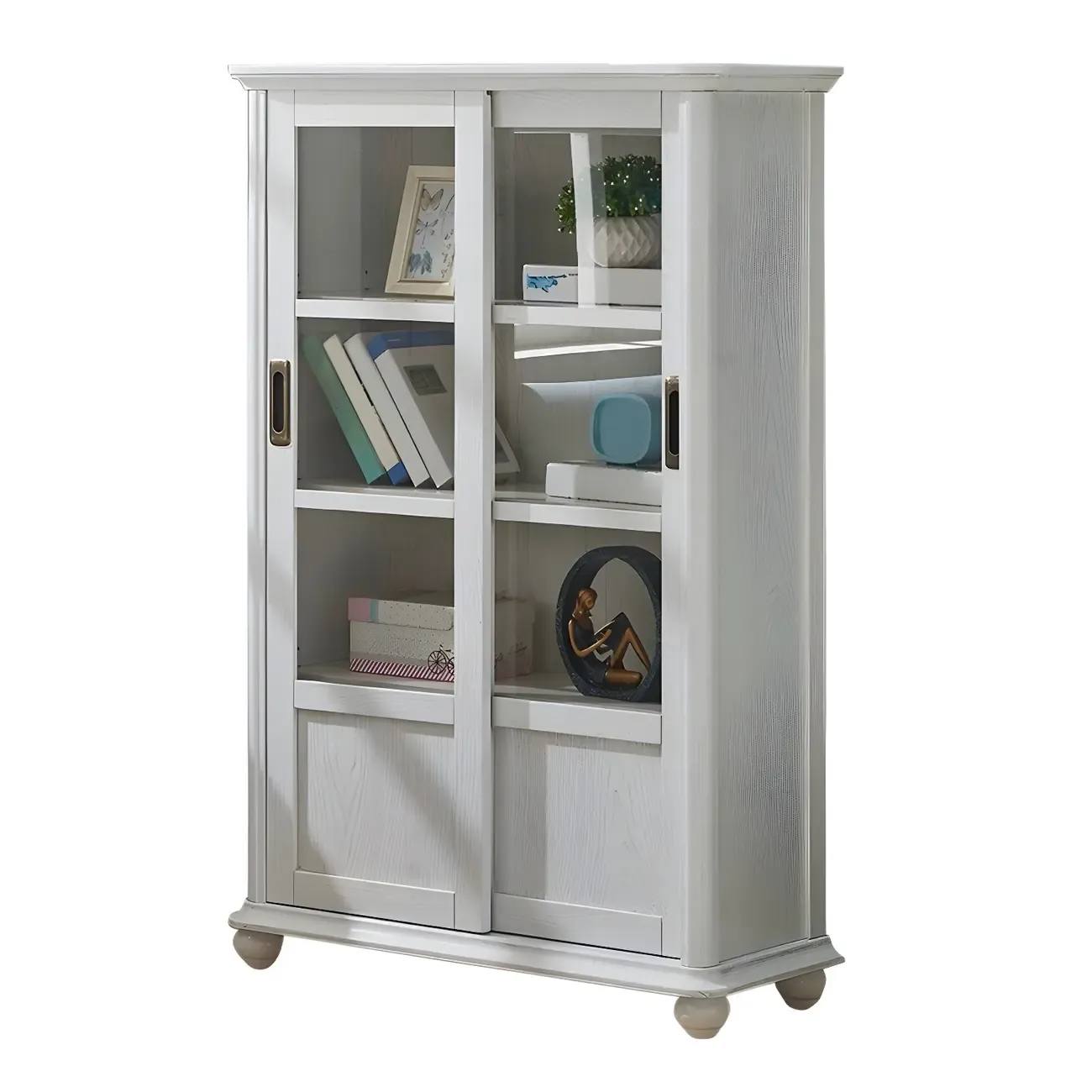 Classic Wooden Glass Display Cabinet with Sliding Doors Image - 17