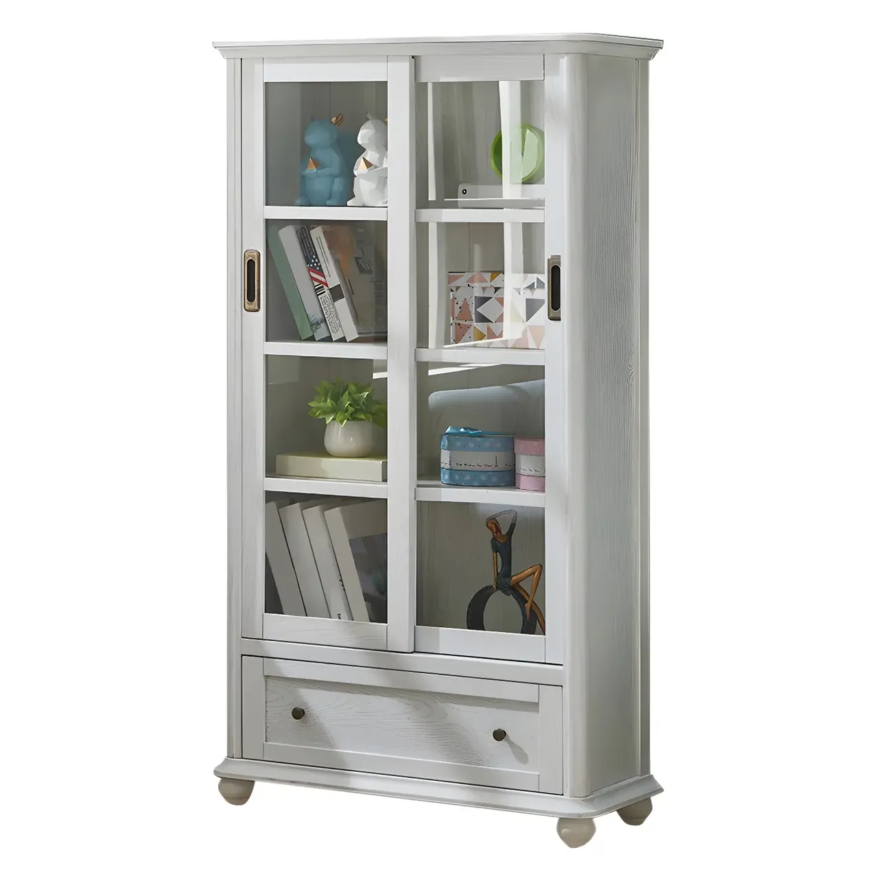 Classic Wooden Glass Display Cabinet with Sliding Doors Image - 18