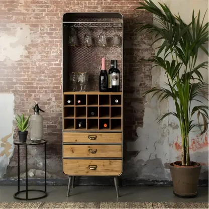 Industrial Brown Wooden Display Cabinet with Wine Storage Image - 3