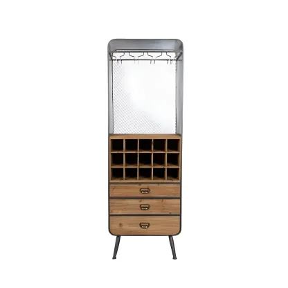 Industrial Brown Wooden Display Cabinet with Wine Storage Image - 4