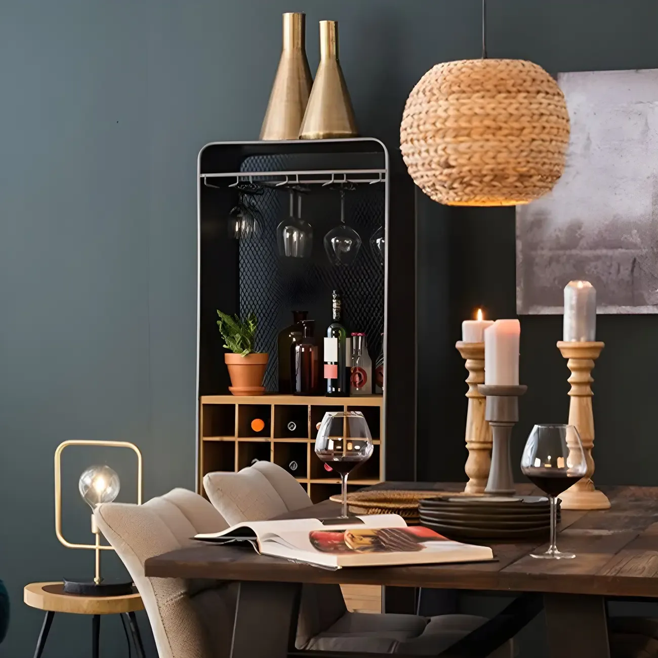 Industrial Brown Wooden Display Cabinet with Wine Storage Image - 5