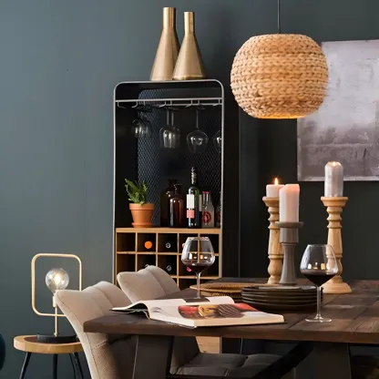 Industrial Brown Wooden Display Cabinet with Wine Storage Image - 5