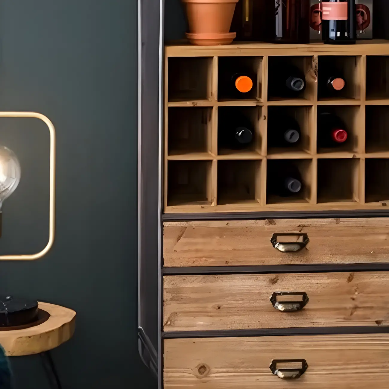 Industrial Brown Wooden Display Cabinet with Wine Storage Image - 10 | homeyfad