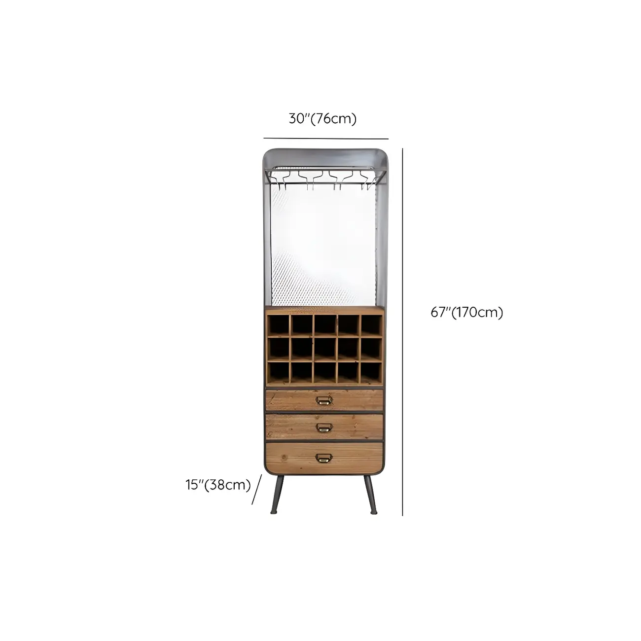 Industrial Brown Wooden Display Cabinet with Wine Storage #size | homeyfad