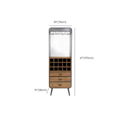 Industrial Brown Wooden Display Cabinet with Wine Storage #size