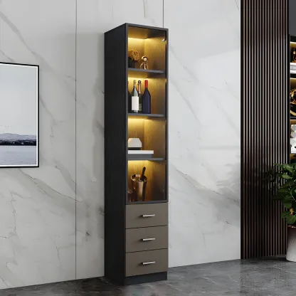 Glam Wooden Display Cabinet with Glass and Wine Storage Image - 2