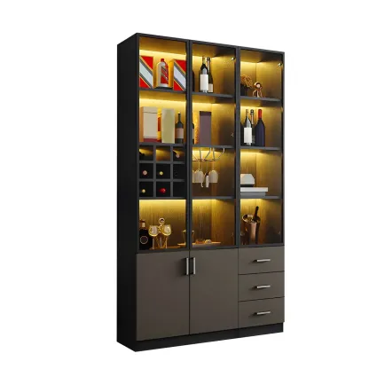 Glam Wooden Display Cabinet with Glass and Wine Storage Image - 6