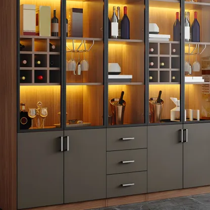Glam Wooden Display Cabinet with Glass and Wine Storage Image - 8