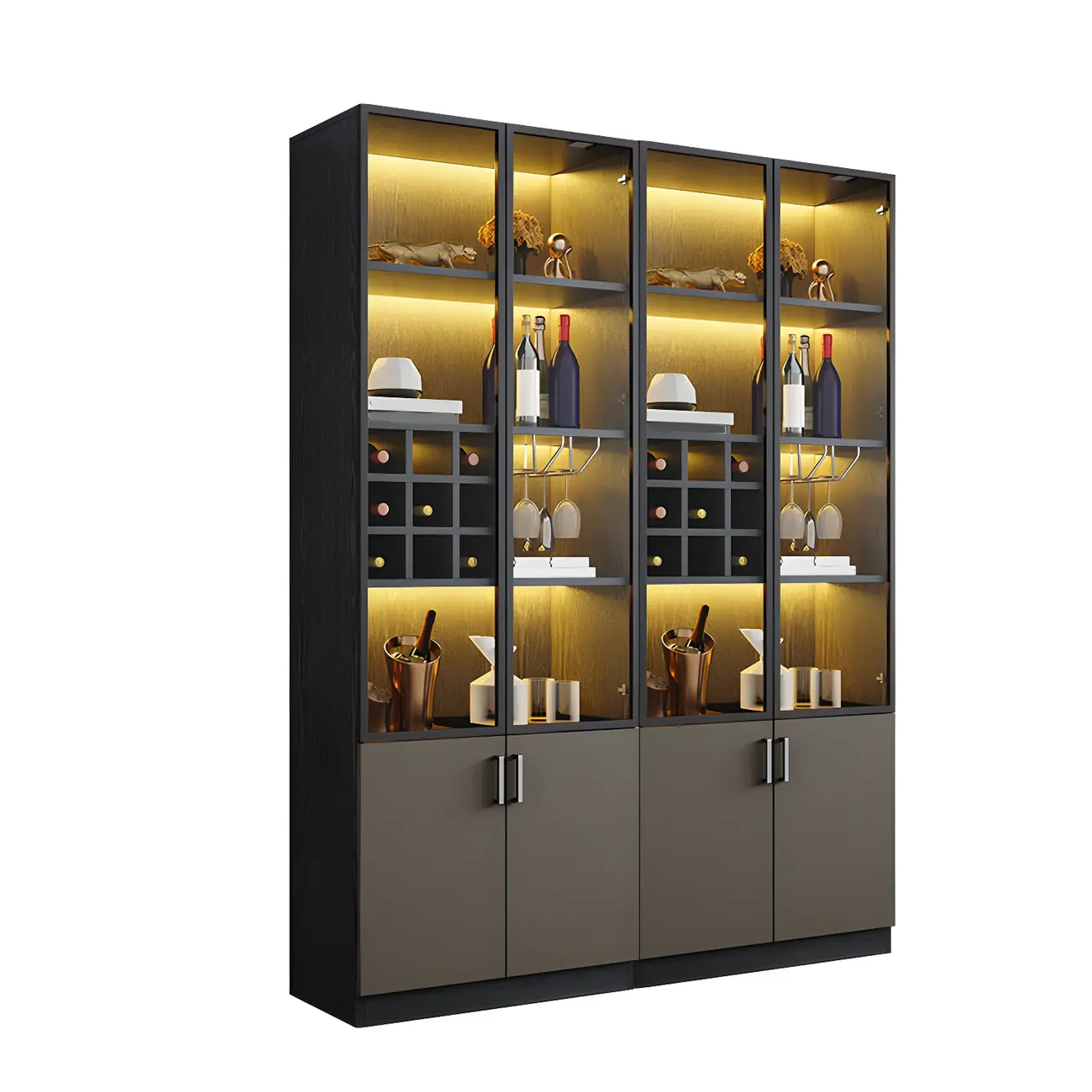 Glam Wooden Display Cabinet with Glass and Wine Storage Image - 9 | homeyfad