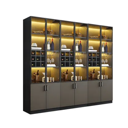 Glam Wooden Display Cabinet with Glass and Wine Storage Image - 11