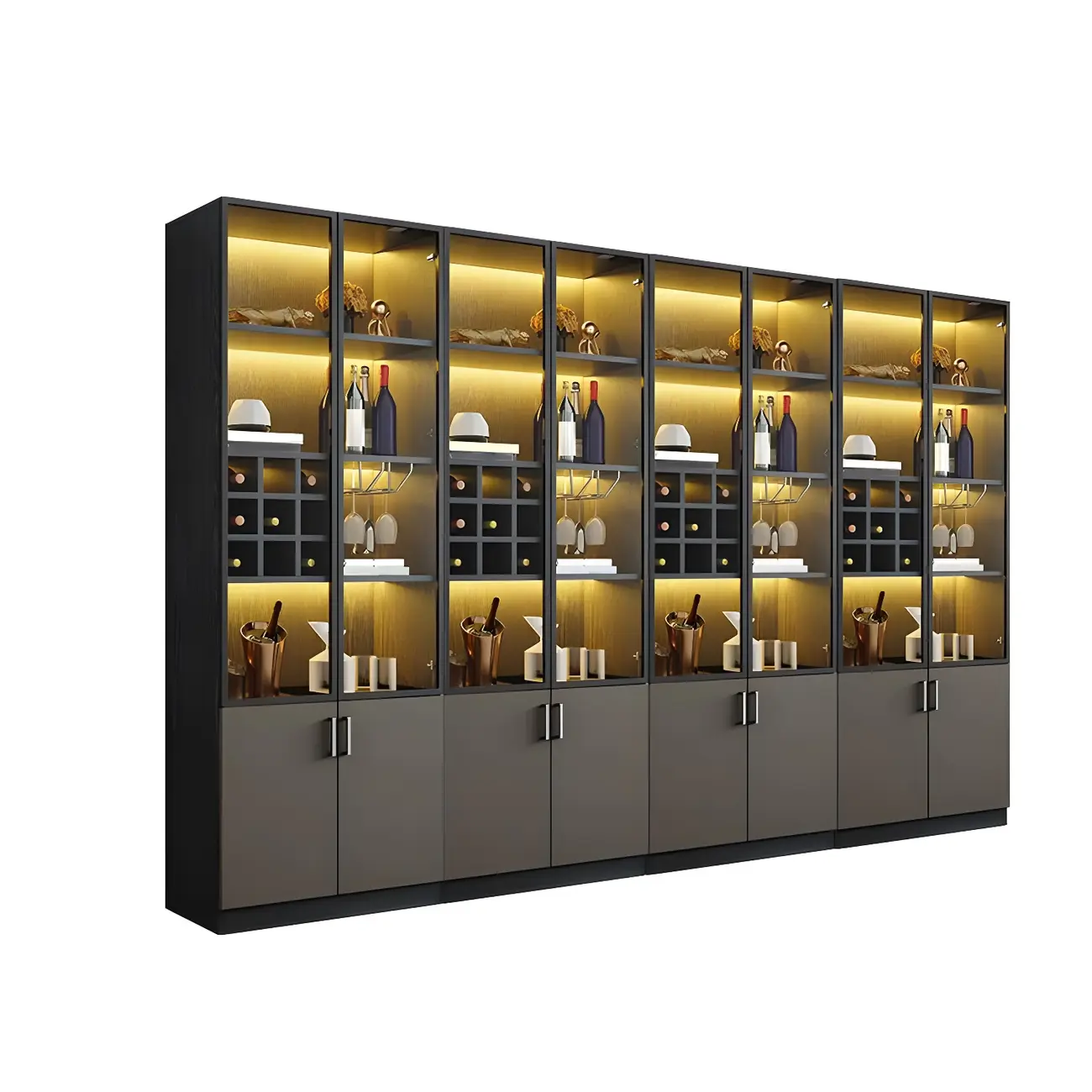 Glam Wooden Display Cabinet with Glass and Wine Storage Image - 13 | homeyfad