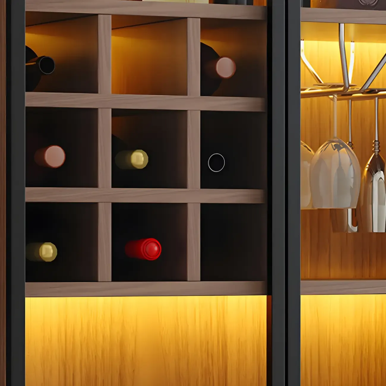 Glam Wooden Display Cabinet with Glass and Wine Storage Image - 14