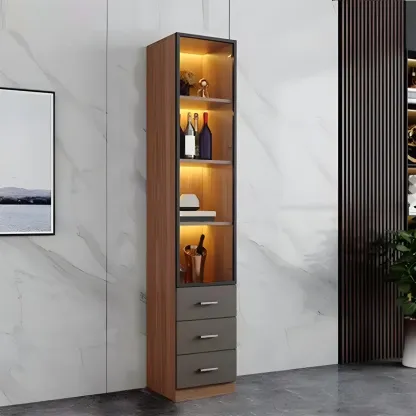 Glam Wooden Display Cabinet with Glass and Wine Storage Image - 15