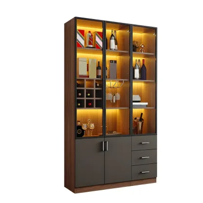 Glam Wooden Display Cabinet with Glass and Wine Storage Image - 19