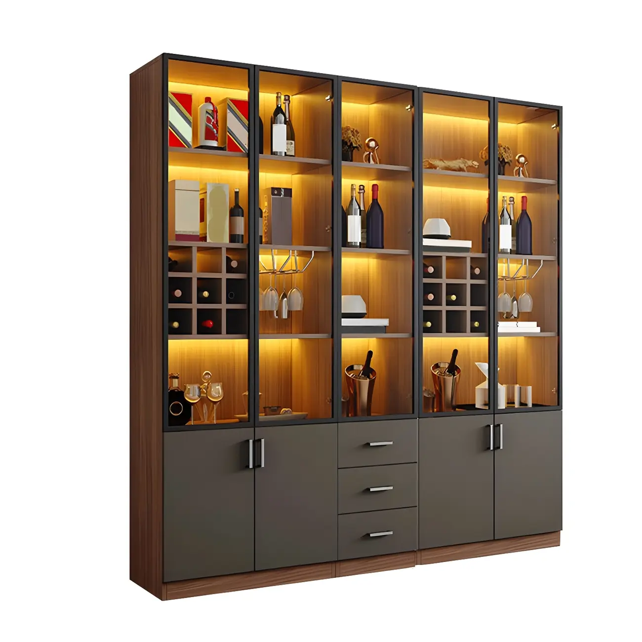 Glam Wooden Display Cabinet with Glass and Wine Storage Image - 20 | homeyfad