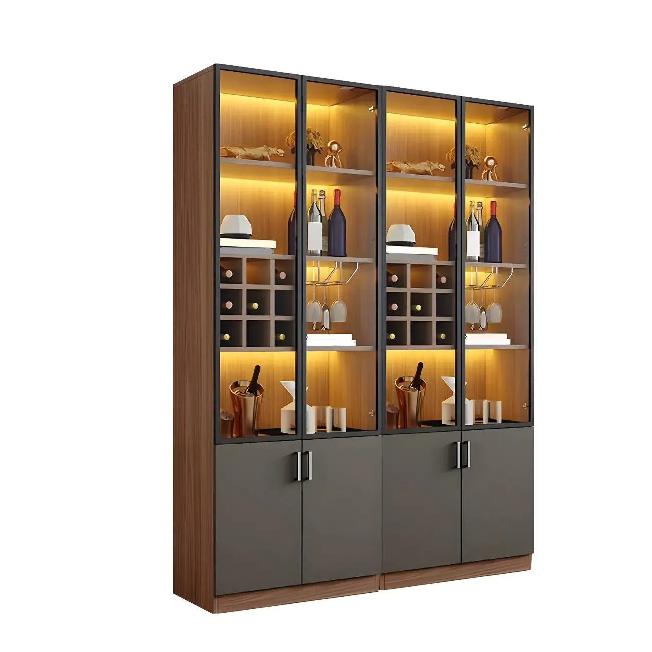 Glam Wooden Display Cabinet with Glass and Wine Storage Image - 21