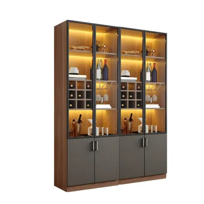Glam Wooden Display Cabinet with Glass and Wine Storage Image - 21