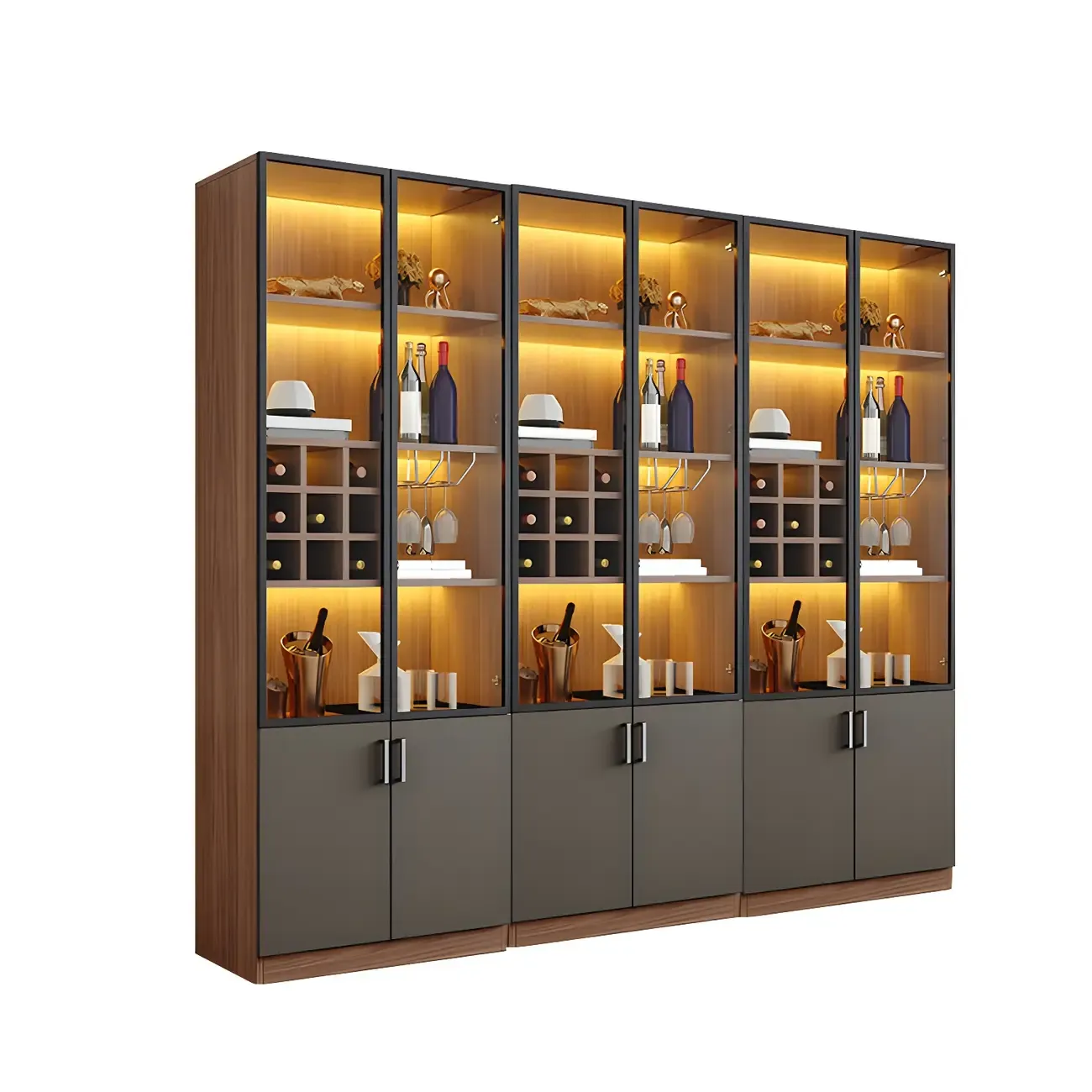Glam Wooden Display Cabinet with Glass and Wine Storage Image - 22
