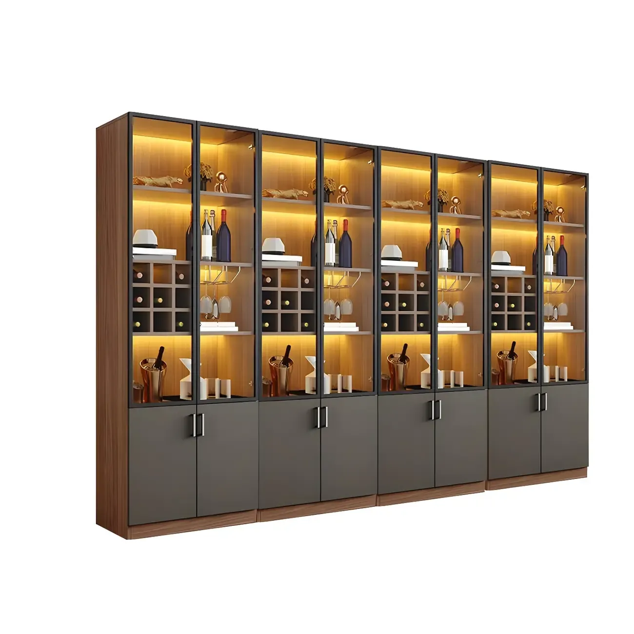 Glam Wooden Display Cabinet with Glass and Wine Storage Image - 23