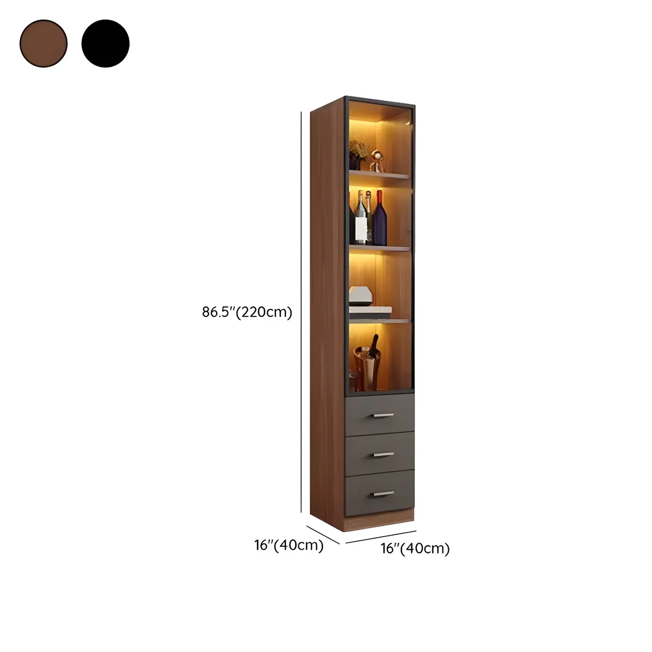 Glam Wooden Display Cabinet with Glass and Wine Storage #size | homeyfad