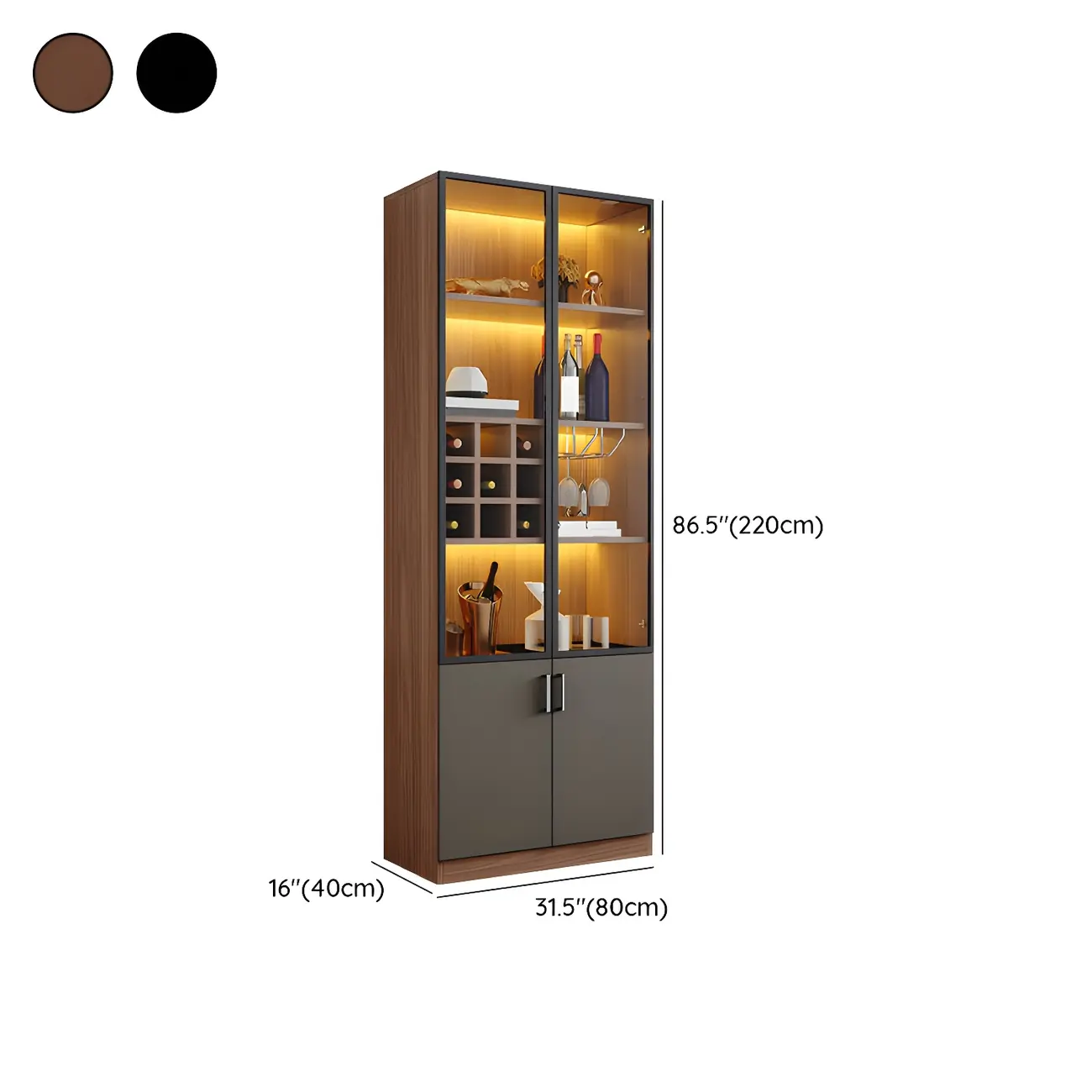 Glam Wooden Display Cabinet with Glass and Wine Storage Image - 25 | homeyfad
