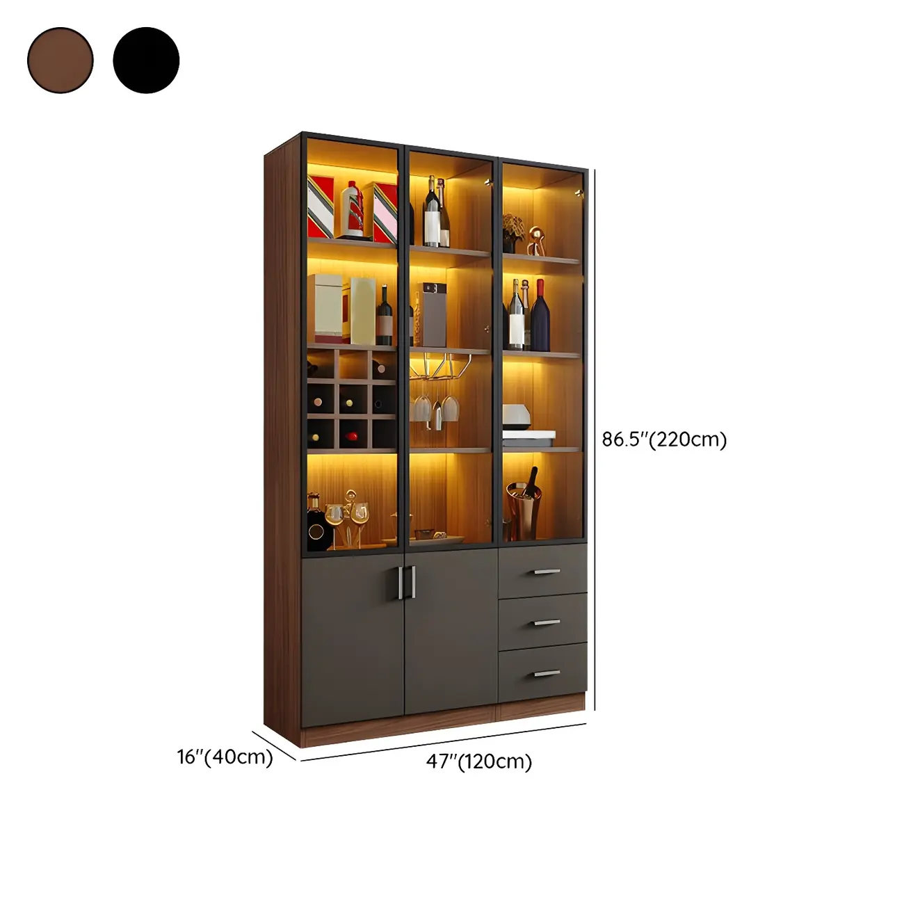 Glam Wooden Display Cabinet with Glass and Wine Storage Image - 26 | homeyfad