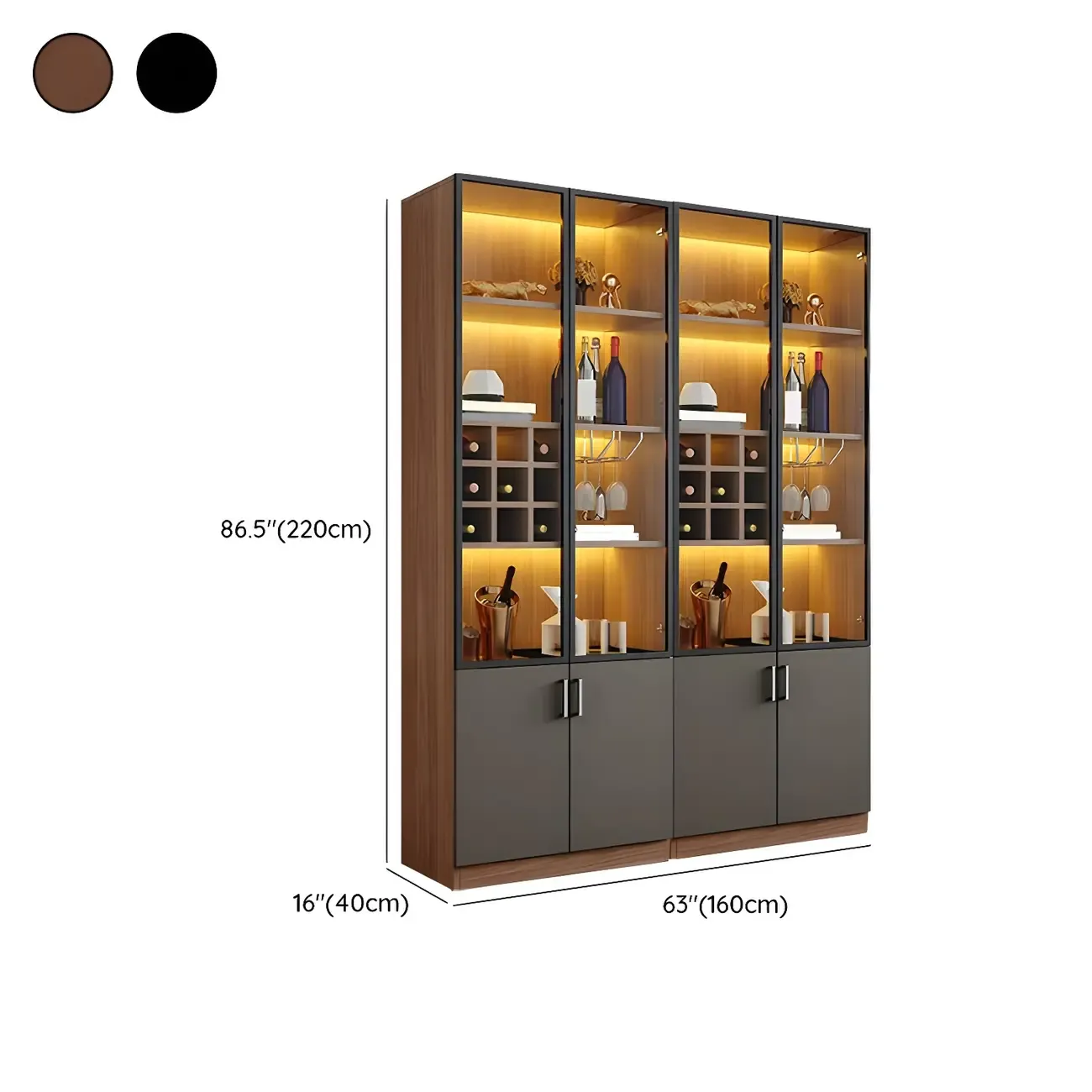 Glam Wooden Display Cabinet with Glass and Wine Storage Image - 27