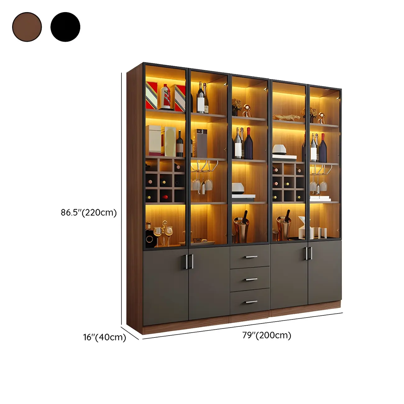 Glam Wooden Display Cabinet with Glass and Wine Storage Image - 28 | homeyfad
